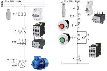 Remote switching on and off of a three-phase asynchronous motor with push buttons